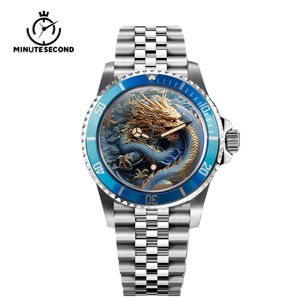 

Blue Dragon Vintage 39.5MM NH35 Watch DIY Dial Automatic Mechanical Movement Watch Sapphire Crystal Jubilee Strap Man Watch