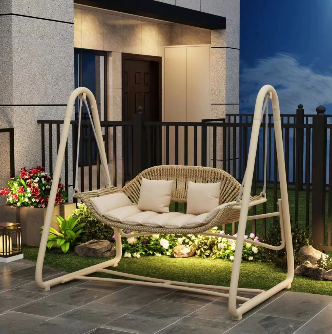 Modern Style Single Double Indoor/Outdoor Garden Swing with Hanging Basket Iron Patio Hammock for Bedroom Balcony Courtyard Use