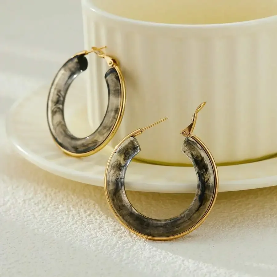 

Alloy Hoop Earrings With Marbled Pattern Vintage Fashion Statement Jewelry