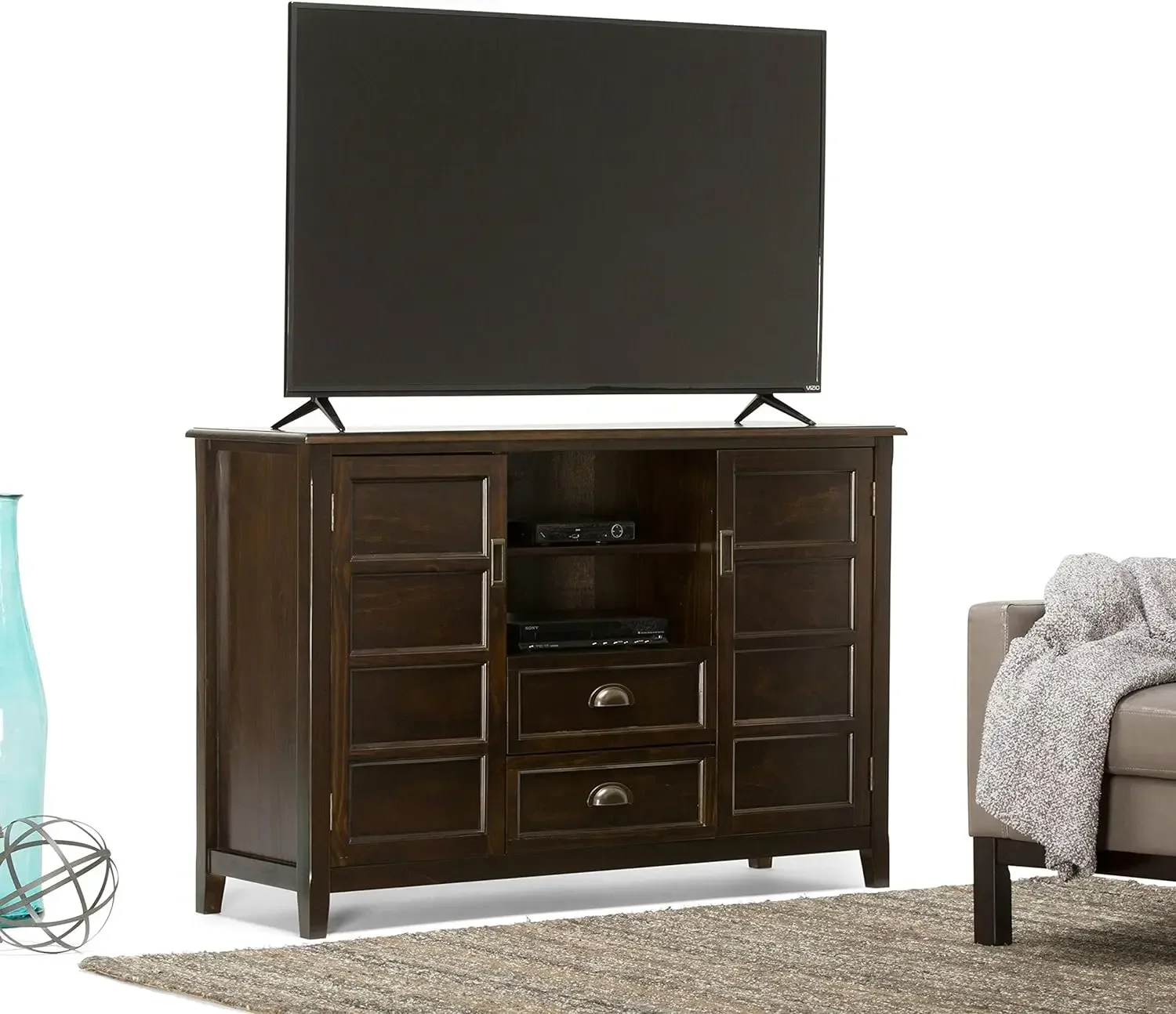 

Burlington SOLID WOOD Universal TV Media Stand,54 inch Wide,Traditional for Flat Screen TVs up to 60 inches in Mahogany Brown