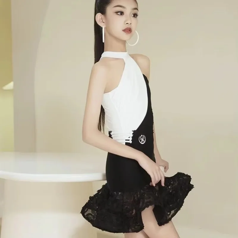 yes2026 Fashion Kids Professional Latin Dance Dresses for Girls Halter Latin Dance Performance Dress Samba Salsa Rumba Dance Wea