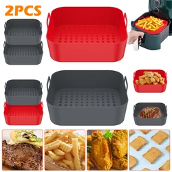 2Pcs Air Fryer Silicone Pad with Handle Reusable Square Basket Baking Pan Air Fryer Accessories Liners Heat Resistant for Oven