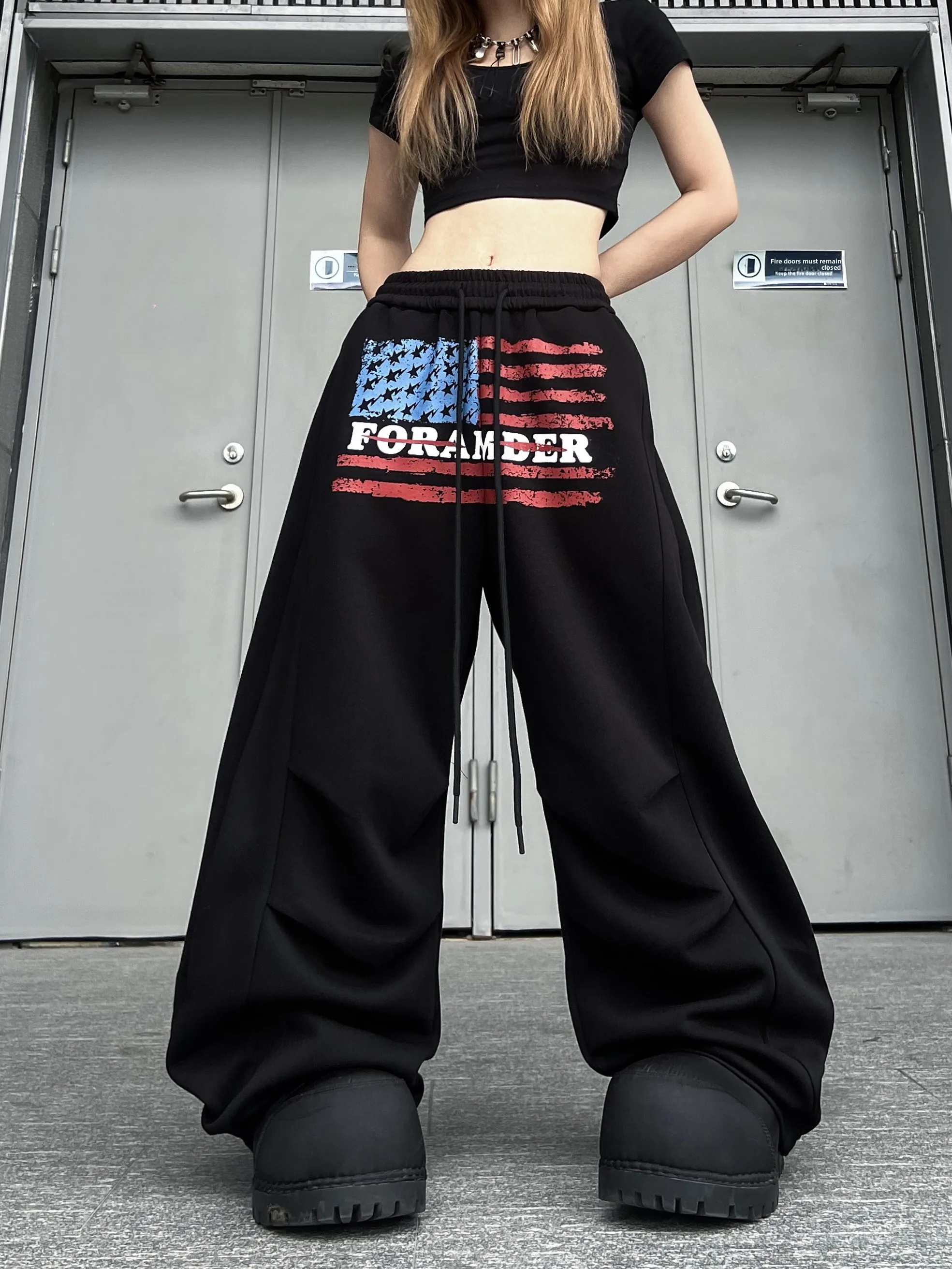 

Мужские повседневные брюки с широкими штанинами, принтом и шнурком, свободные, струящиеся, в пол, в американском стиле