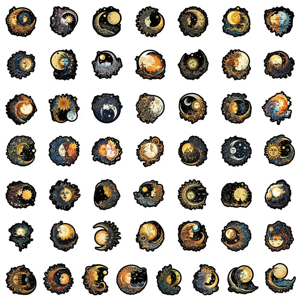 10/30/50pcs Gothic Retro Art Moon Sun Aesthetic Stickers Decals DIY Skateboard Scrapbook Phone Car Cool Cartoon Graffiti Sticker