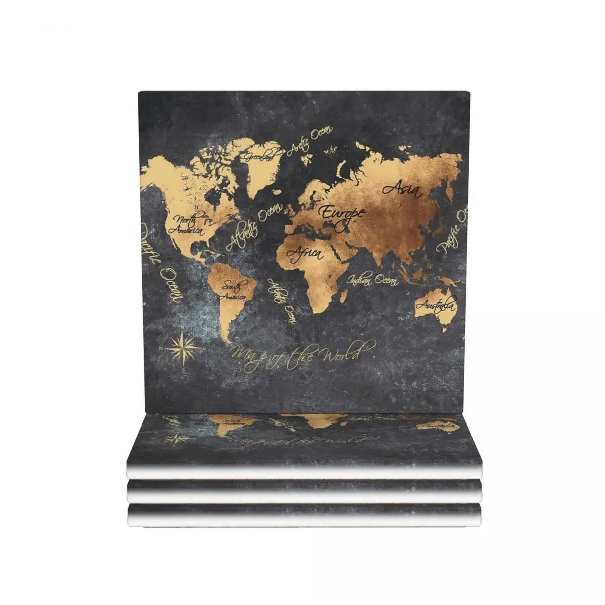 World Map 147 Gold Black Coasters Ceramics Baking Mat Table Decoration Utensils Kitchen Placemats For Dinner Table Coffee Mat