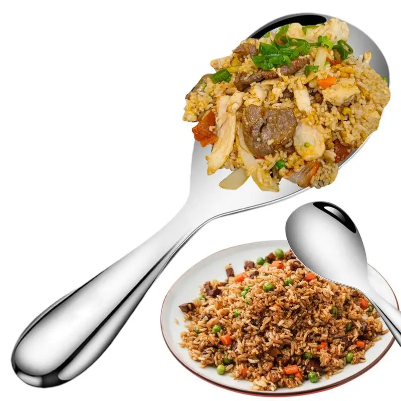 

Stainless Steel Rice Spoon Household Stainless Steel Soup Spoon Reusable Rice Paddle Ergonomic Metal Serving Spoon For Kitchen