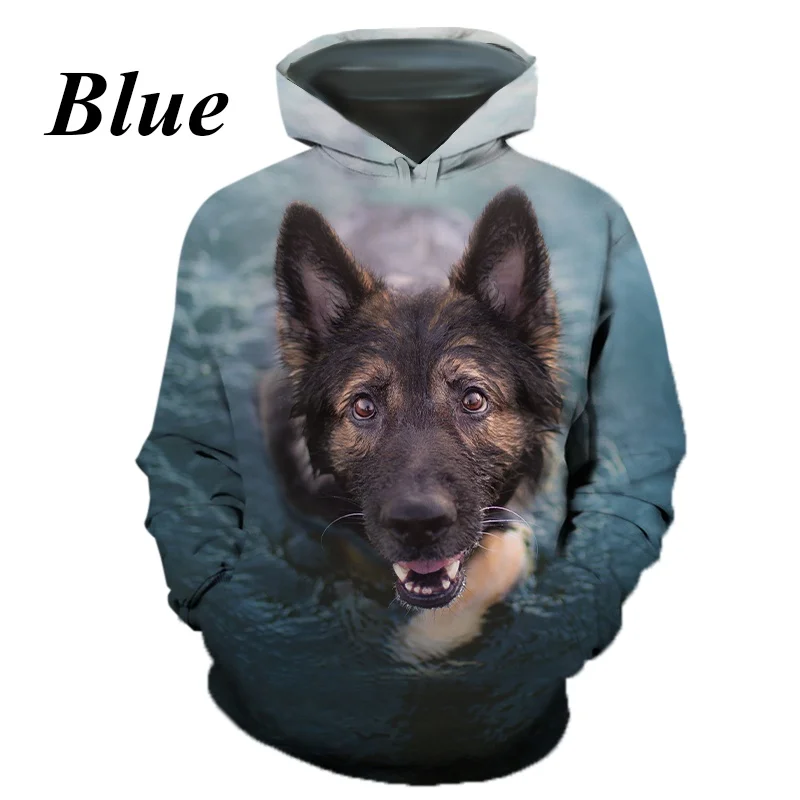 New Fashion Casual German Shepherd Animal Dog 3D Printing Men\'s Round Neck Hoodie Tops T-shirt Couple Hoodie