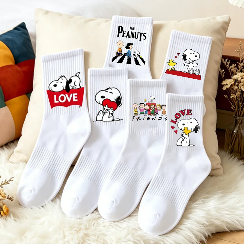 Snoopys Socken, niedliche Cartoon-Anime-Print-Crew-Socken, Unisex, für alle Jahreszeiten, atmungsaktiv, weich, lässig, Sport, Alltagskleidung, lange Strümpfe, Geschenk