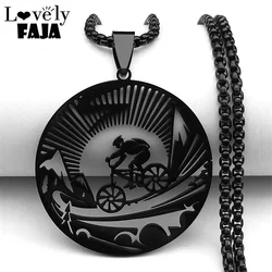 Fashion Bicycle Sports Bikers Hollow Pendant Necklace For Women Men Stainless Steel Black Color Mountain Bike Chain Jewelry