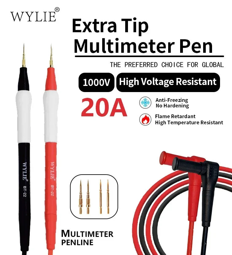 WYLIE BT-22 Digital Multimeter Pen Universal Meter Probe Line Special Tip Extra Fine Steel Needle Probe Line for Phone Repair