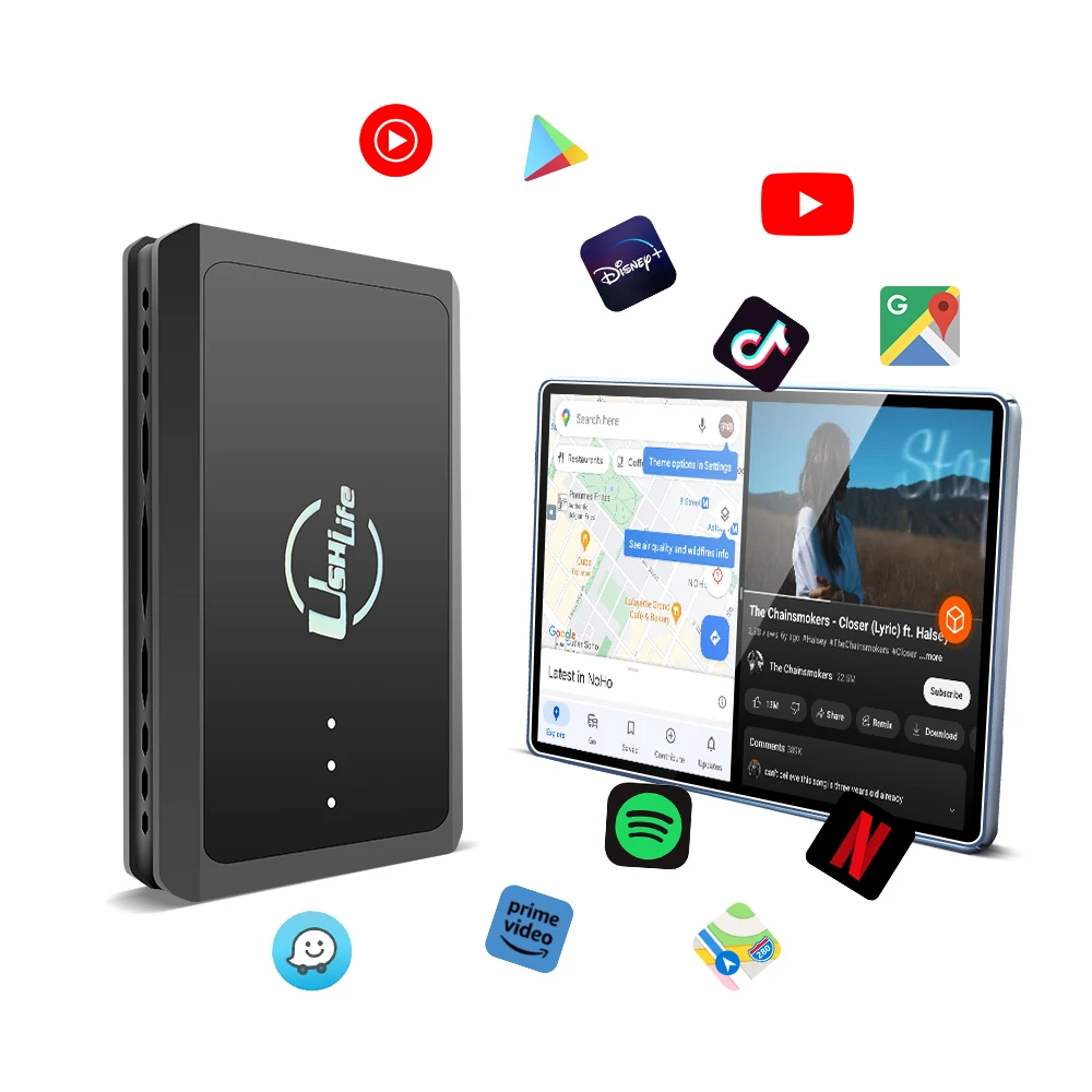 Ushilife Wireless CarPlay 8GB+128GB TV Box Android Auto AI Box Android Car Play Smart Streaming Box Adapter for Youtube Netflix