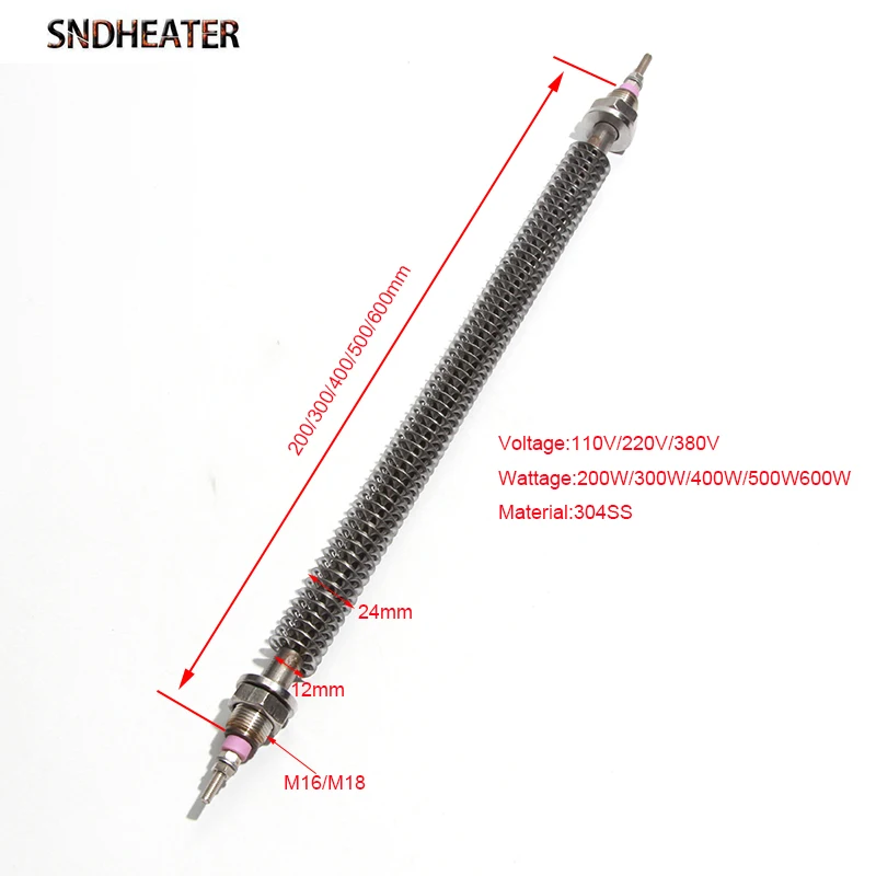 SNDHEATER Electric Oven Heater Hot Air Heating Element 110/220/380V M16/18 304SUS Straight Tubular Finned Heater 200-600W