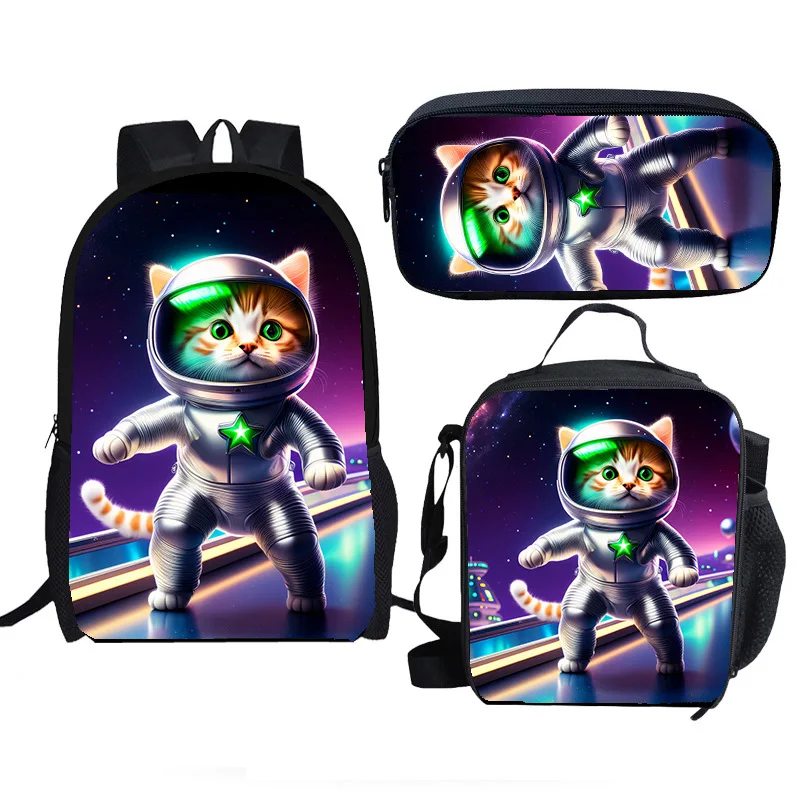 الكرتون شعبية الجدة مضحك رائد الفضاء 3D طباعة 3 قطعة/المجموعة طالب الحقائب المدرسية كمبيوتر محمول Daypack حقيبة الظهر حقيبة الغداء مقلمة #5
