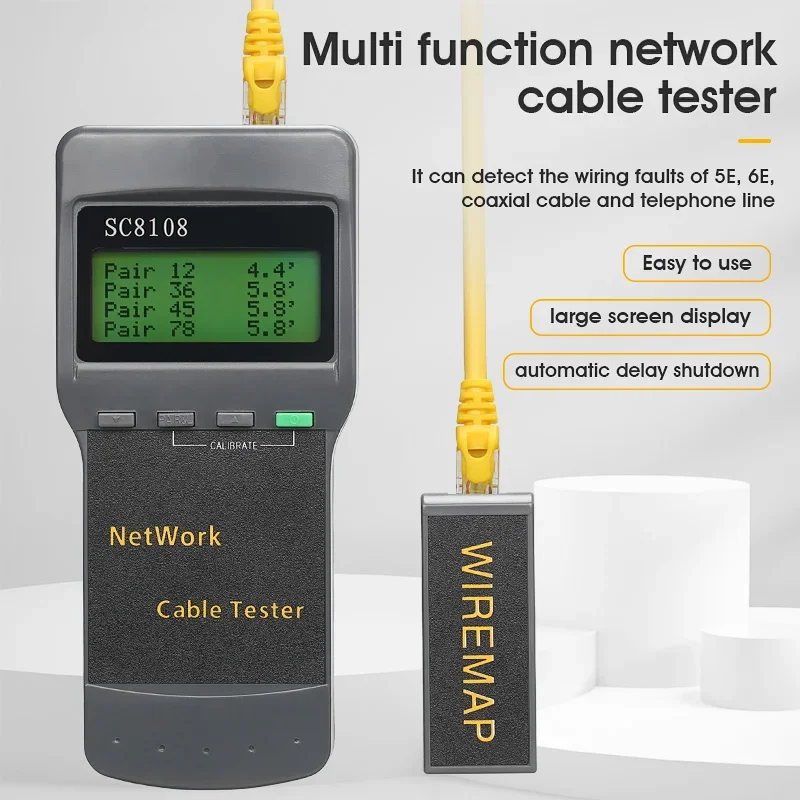 

SC8108 Portable LCD Network Tester Meter&LAN Phone Cable Tester Meter with LCD Display CAT5 RJ45