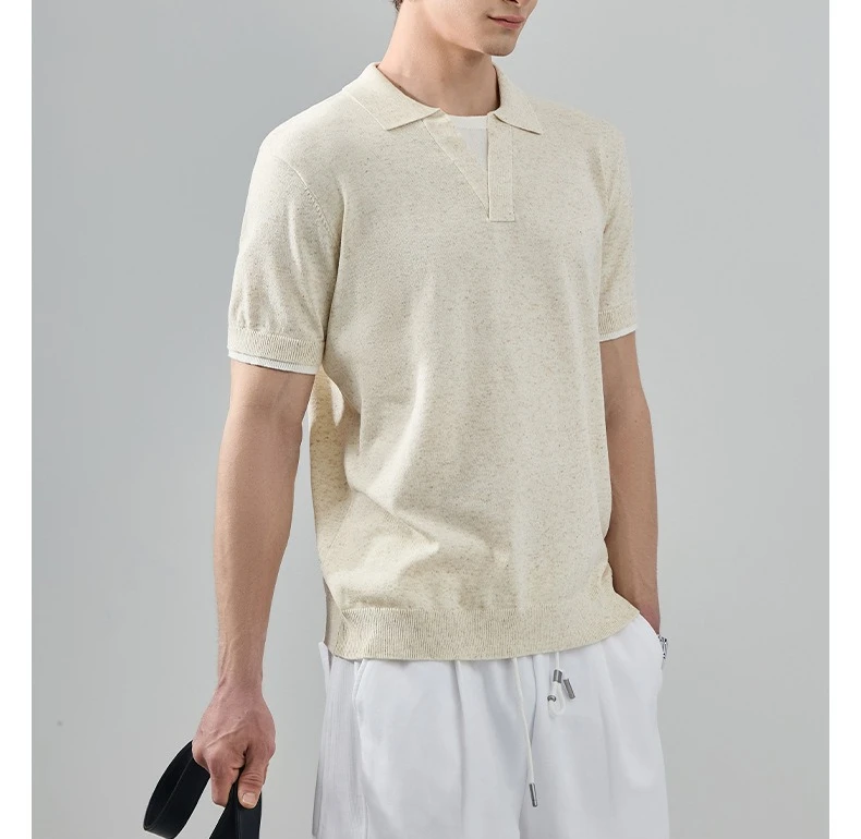 Knitted Short-sleeved Polo Shirt 2026 Men's Summer Old Money Wind Contrasting Color Lapel Fake Two-piece Top
