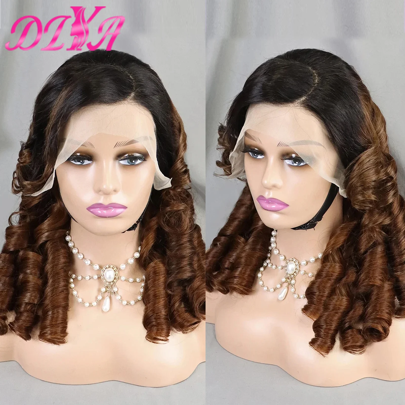 1BT4 Color Loose Wave Human Hair Wigs 300% Density Egg Roll Bouncy Curly Wig for Black Women 13x4 Transparent Lace Frontal Wig