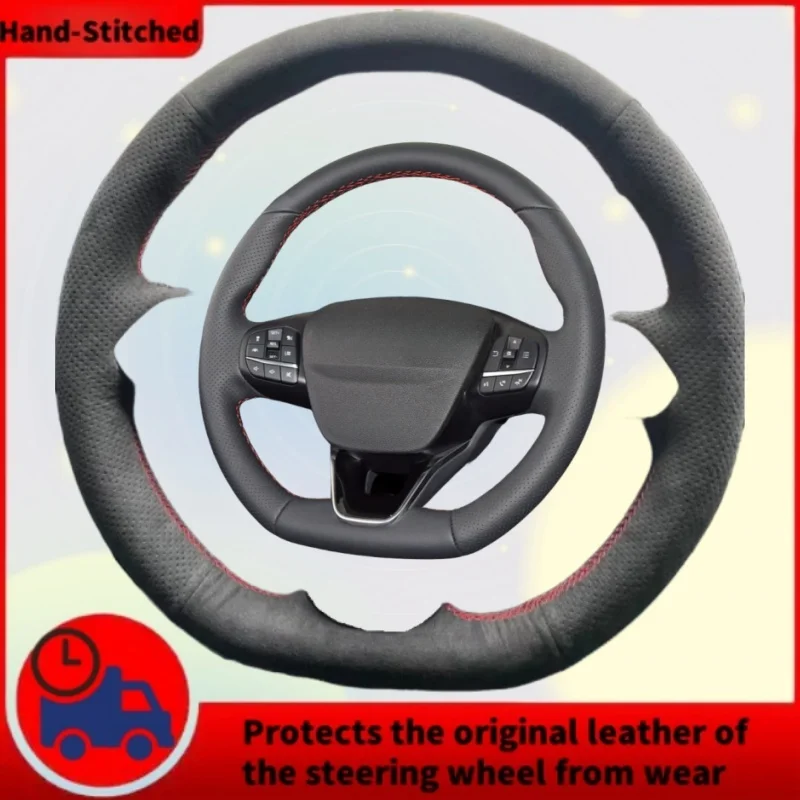 

DIY Custom High-quality Anti-slip Suede Leather Steering Wheel Cover For Ford Focus Fiesta Kuga Puma Escape (ST ST-Line) 17-24