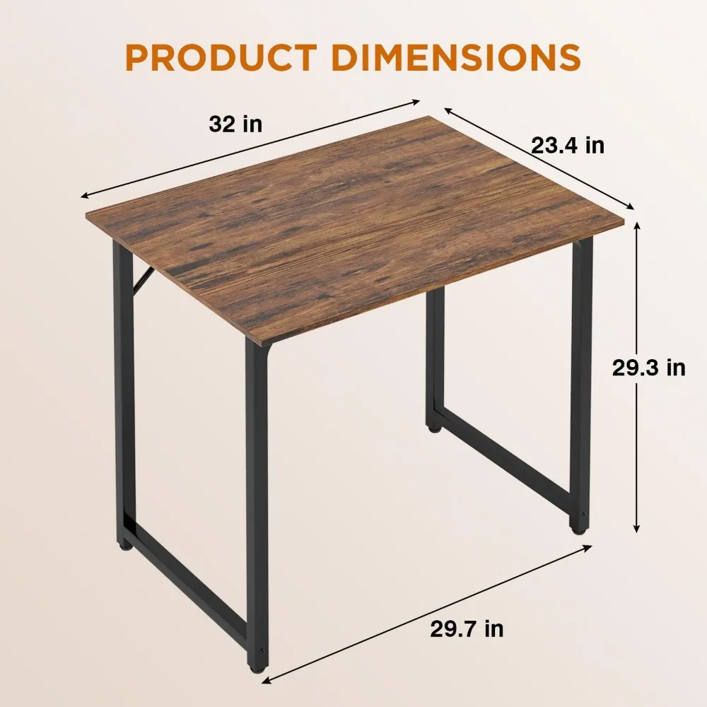 32 Inch Computerbureau, Bureau Met Metalen Frame, Moderne Eenvoudige Stijl Voor Thuiskantoorstudie, Schrijven Voor Kleine Bruine Ruimte