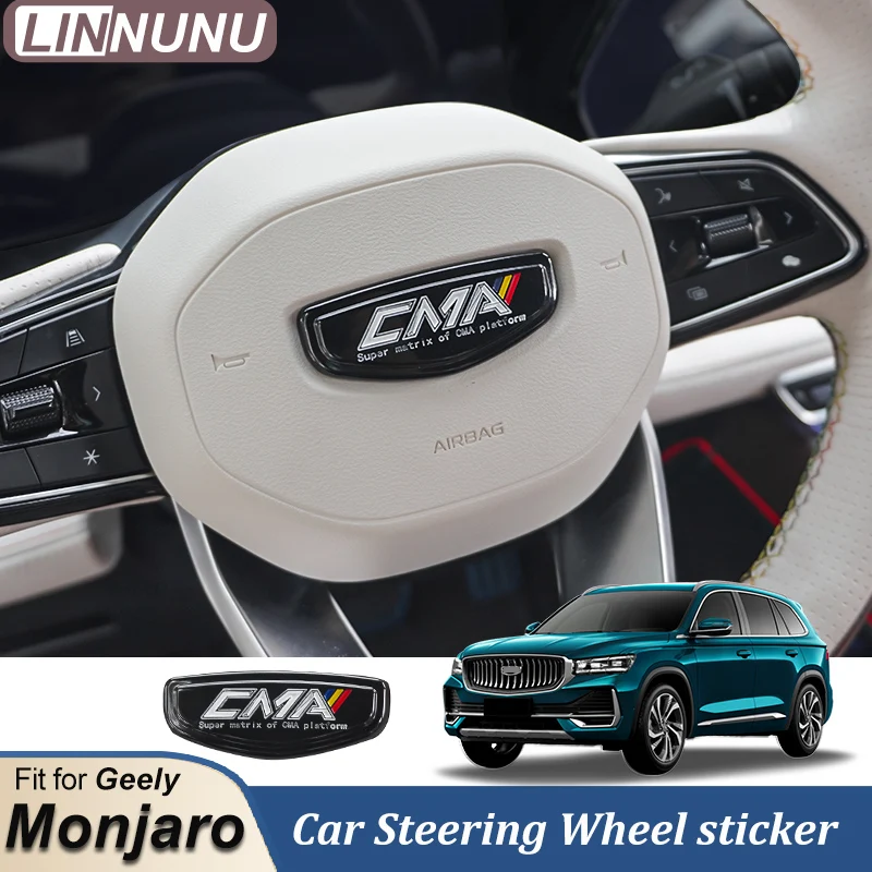 LINNUNU Fit for KX11 Geely Monjaro Xingyue L Car Steering Wheel Logo CMA Front Grille Badge Emblem Cover Hub Sticker Accessories