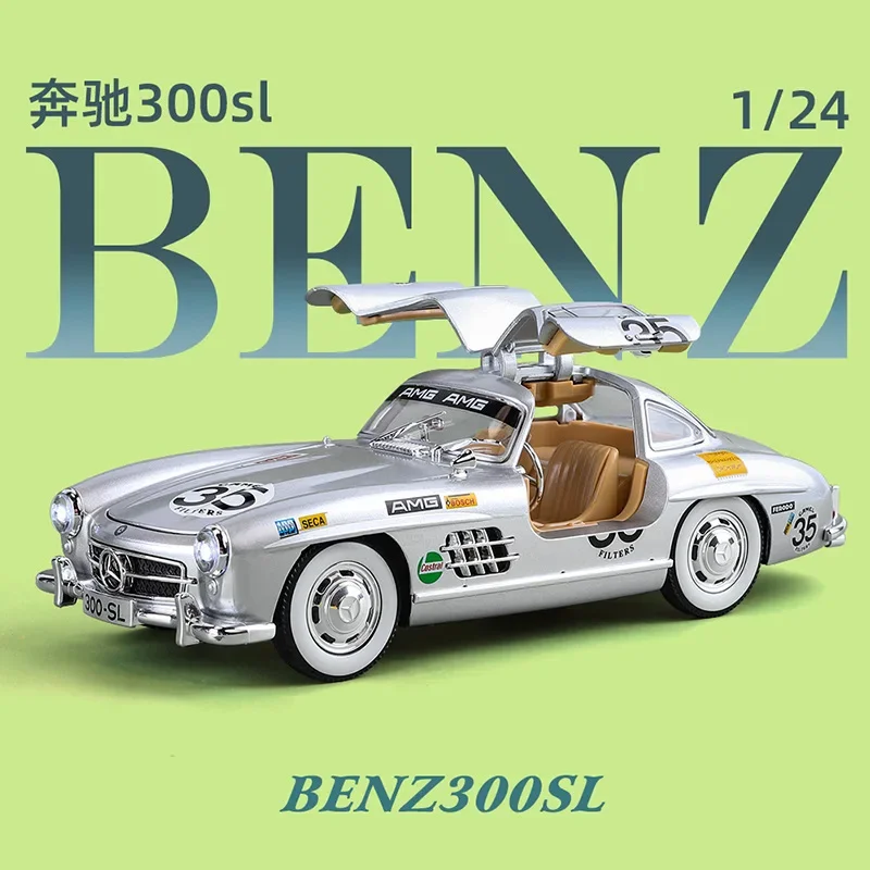 1:24 Mercedes-Benz 300SL Alloy Car Model Sound and Light Pull Back Children's Toy Collectibles Birthday gift C357