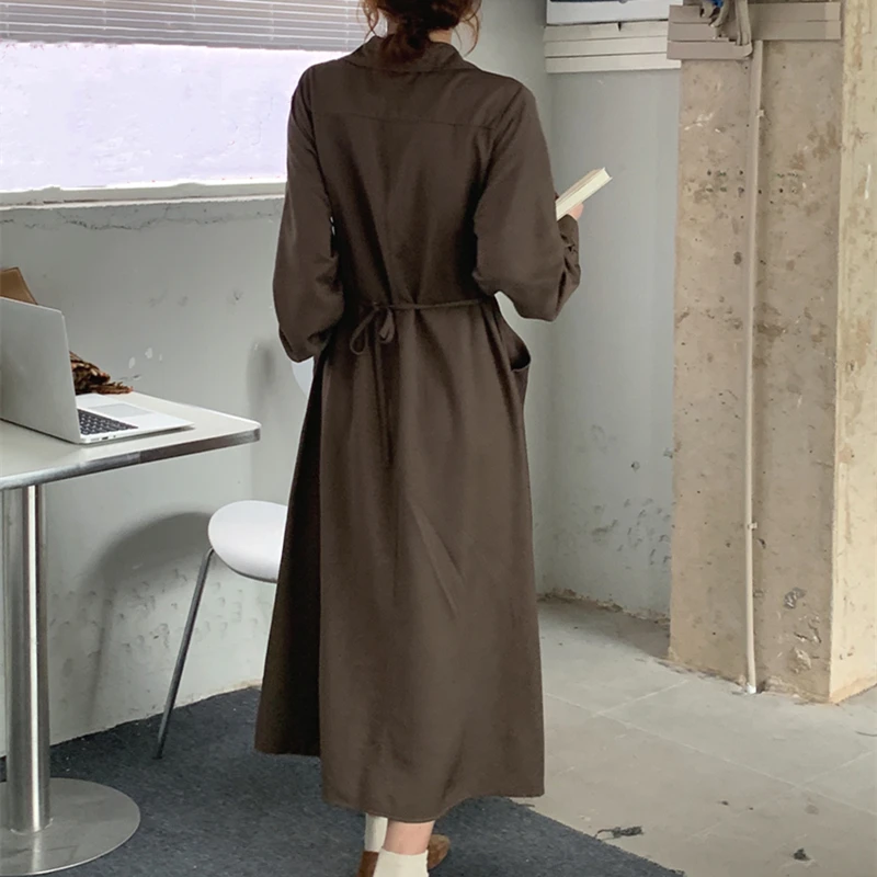 Autumn Women Tum-Down Dress Casual Harajuku Long Sleeve Slim Shirt Dresses Ladies Solid Buttons Pullover Vestidos Female