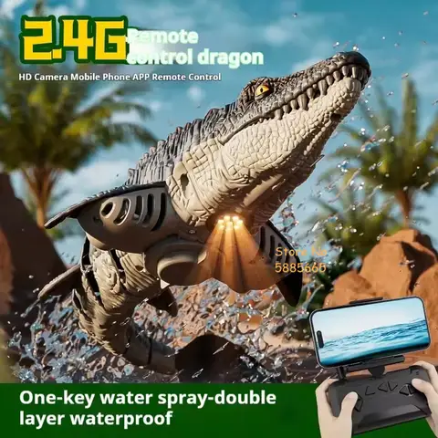 39CM Large Electric WIFI FPV RC Dinosaur Crocodile Boat 2.4G Water Spray Tail Wagging LED Lighting Remote Control Dinosaur Boat