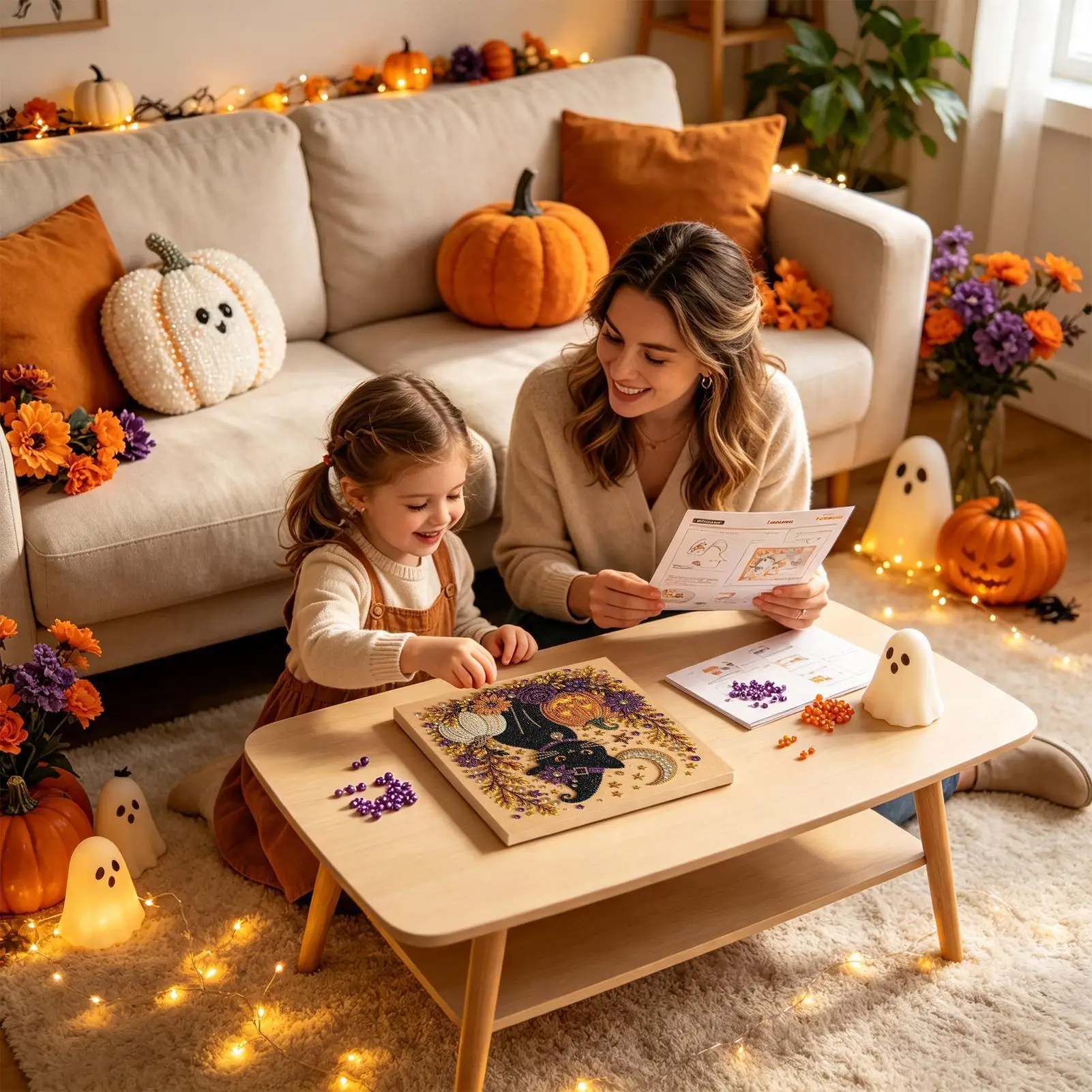 Pearl Art Kit Halloween Seasonal Wall Paintings Decoration Pearl Rhinestone Painting Set For Professionals Women Men Adults