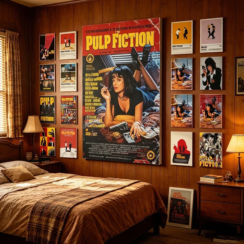 Vintage Pulp Fiction Movie Poster Art Prints Retro Mia Wallace Wall Decor for Room Aesthetic Canvas Painting for Home Decoration