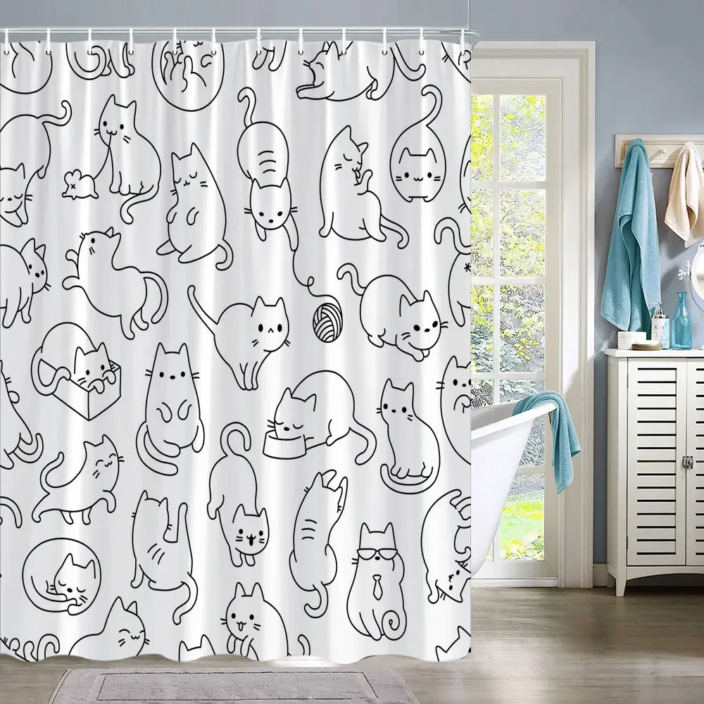 Cartoon Animal Kids Shower Curtain Funny Alphabet Children's Bathroom Decor Polyester Fabric Washable Shower Curtains With Hooks