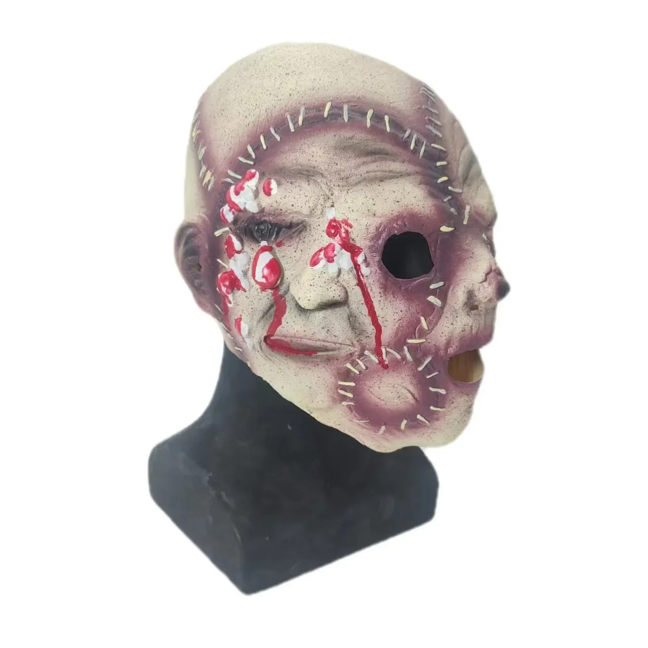 Halloween Horror Three-Sided Ghost Face Mask Scary Killer Evil Demon Helmet Cosplay Bleeding Suture Ghost Latex Full Face Masks