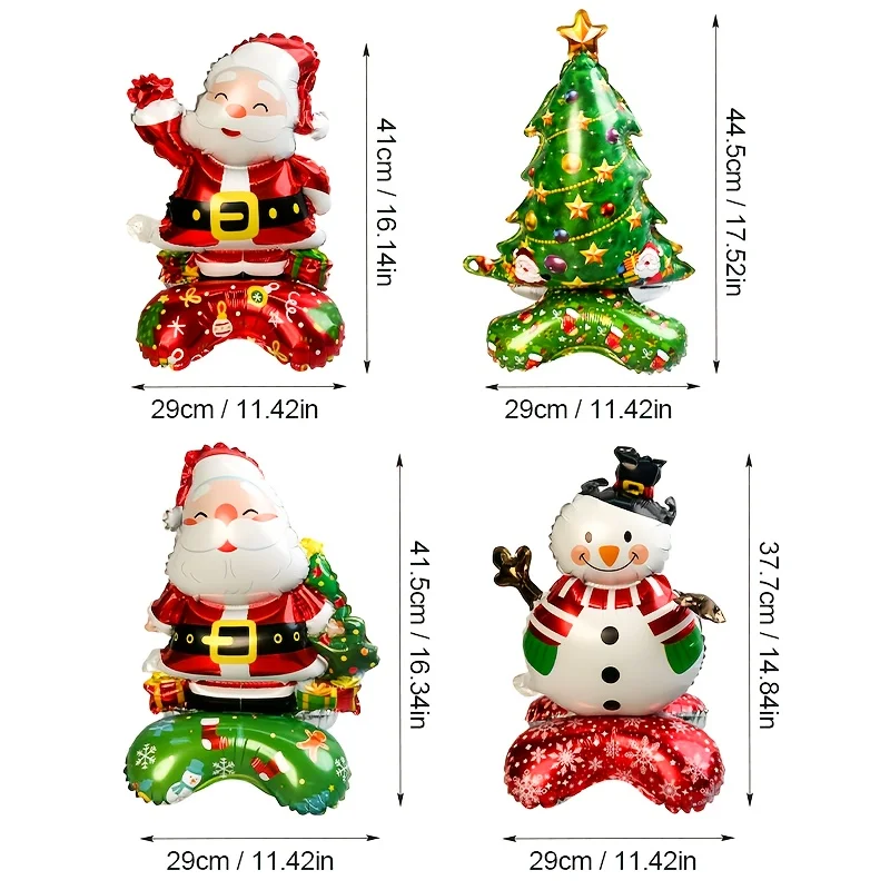 4 قطع من بالونات حفلات سانتا كلوز مقاس 16 بوصة، لتزيين حفلات عيد الميلاد، مزودة بقاعدة ثابتة، يمكن أن تقف بحرية