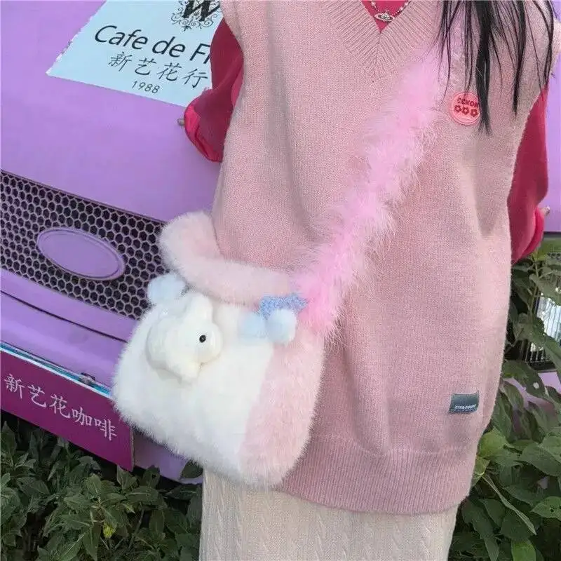 

Bloom Haruku Rabbit Y2k Messenger Women Sweet Cute Plush White Hand Purse Female Hot Girls Casual Crossbody Bag 2025