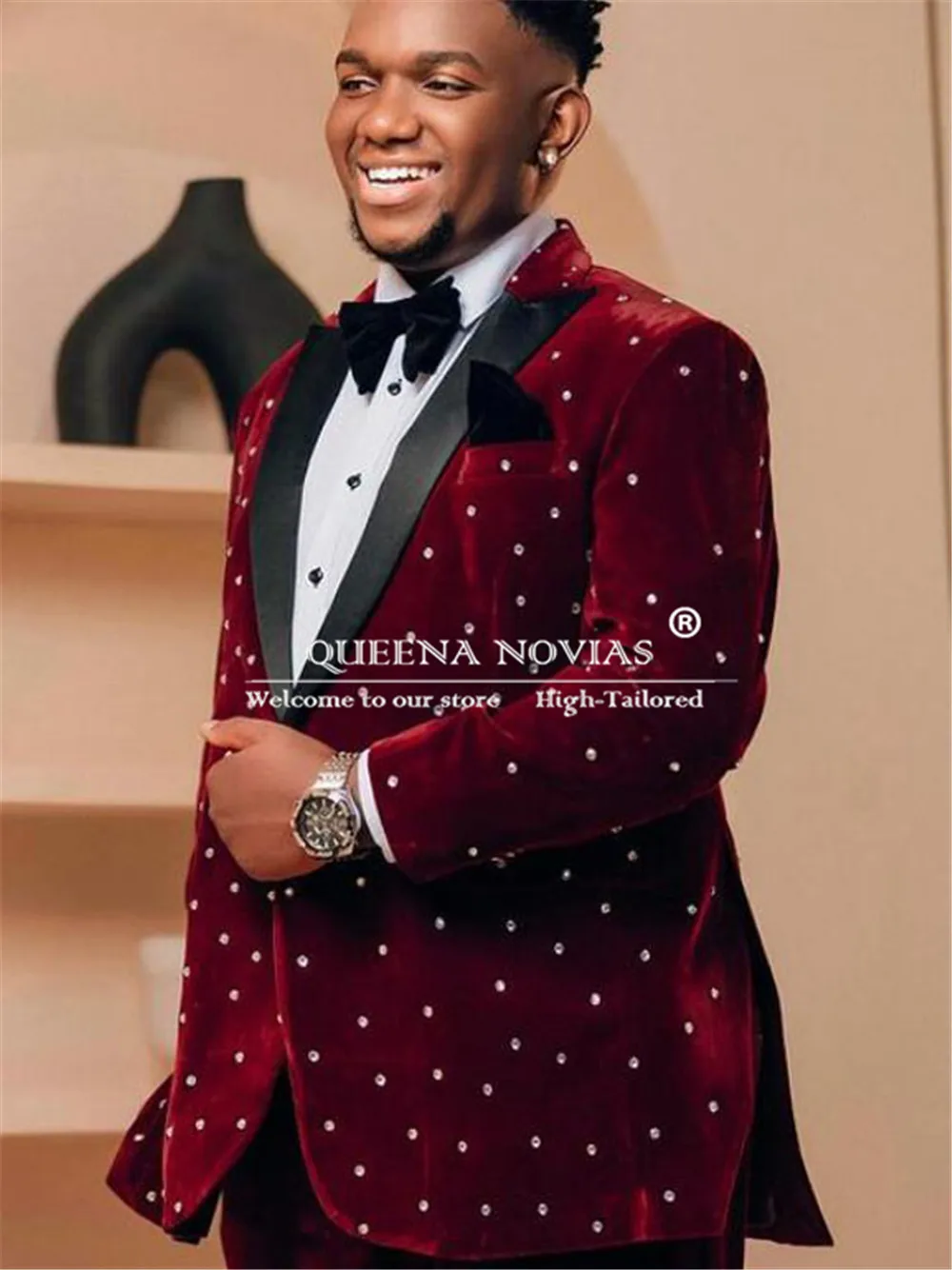 الفاخرة اللؤلؤ النبيذ الأحمر المخملية الدعاوى الرجال واحدة الصدر حفلة موسيقية الحلل مخصصة 2 قطعة العريس حفل زفاف رسمي البدلات الرسمية 2025