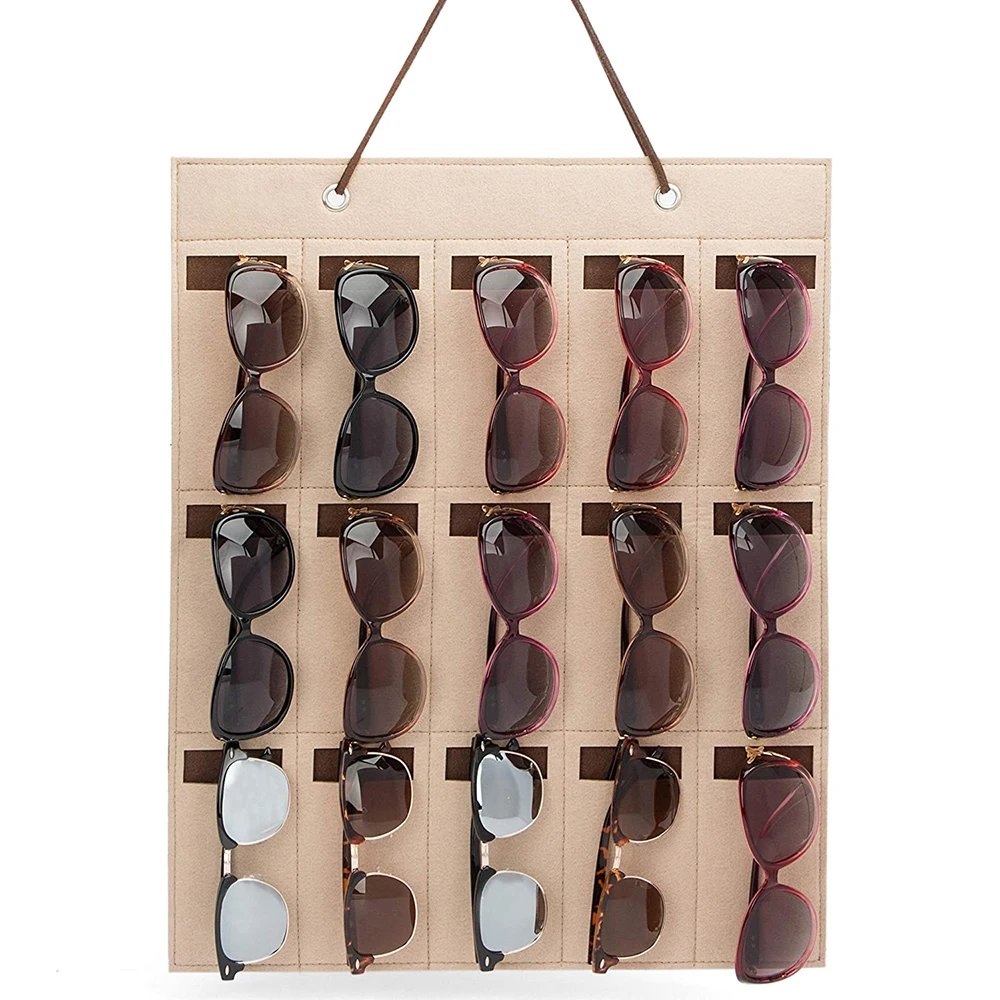 15 Slots Felt Sunglasses Organizer Hanging Wall Glasses Holder Dust Proof Storage Display Pocket Wall Stand Organizer Holder