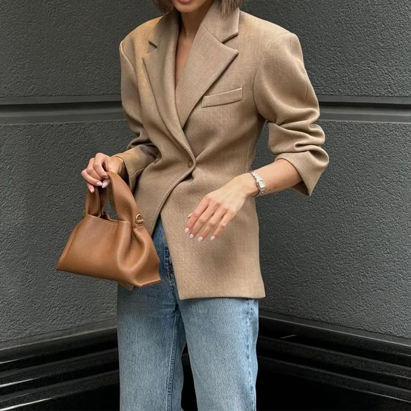 [oein]2025 Autumn And Winter New Women's  Fashion Temperament Solid Color High-end Feeling Thin Professional Suit Jacket