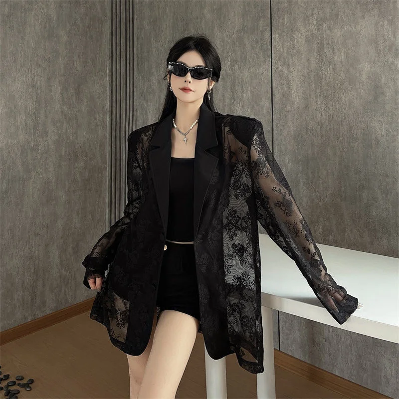 Frau Kleidung frauen Jacke Neue Sommer Trend Spitze Nähte Schulter Pad Anzug Jacke mit Lose Strickjacke Casual Anzug Jacke