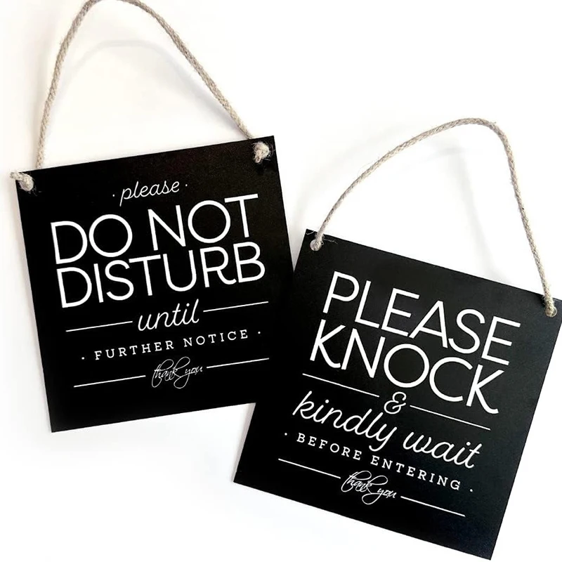 Please Knock Sign Black And White Printed Reminding Warning Sign Room Ornaments For Bedroom Hotel Reading Room Study Room