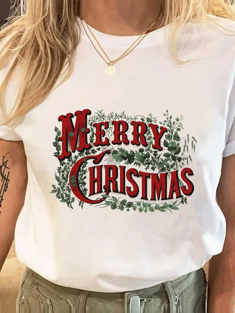 Women Fashion New Year Short Sleeve Tee Prints Letter Snowflake 90s Clothes Clothing Holiday T Female Christmas Graphic T-shirts