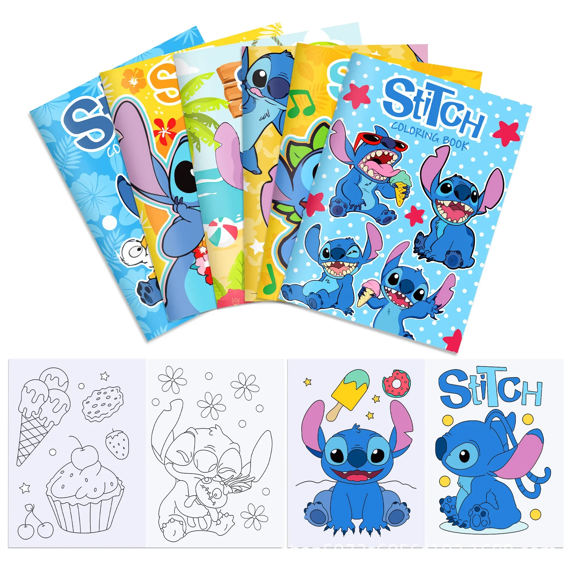 Disney Stitch Anime Color DIY Coloring 6pcs Books Children\'s Party Cartoon Color Graffiti Drawing Book Kids Learn painting Gifts