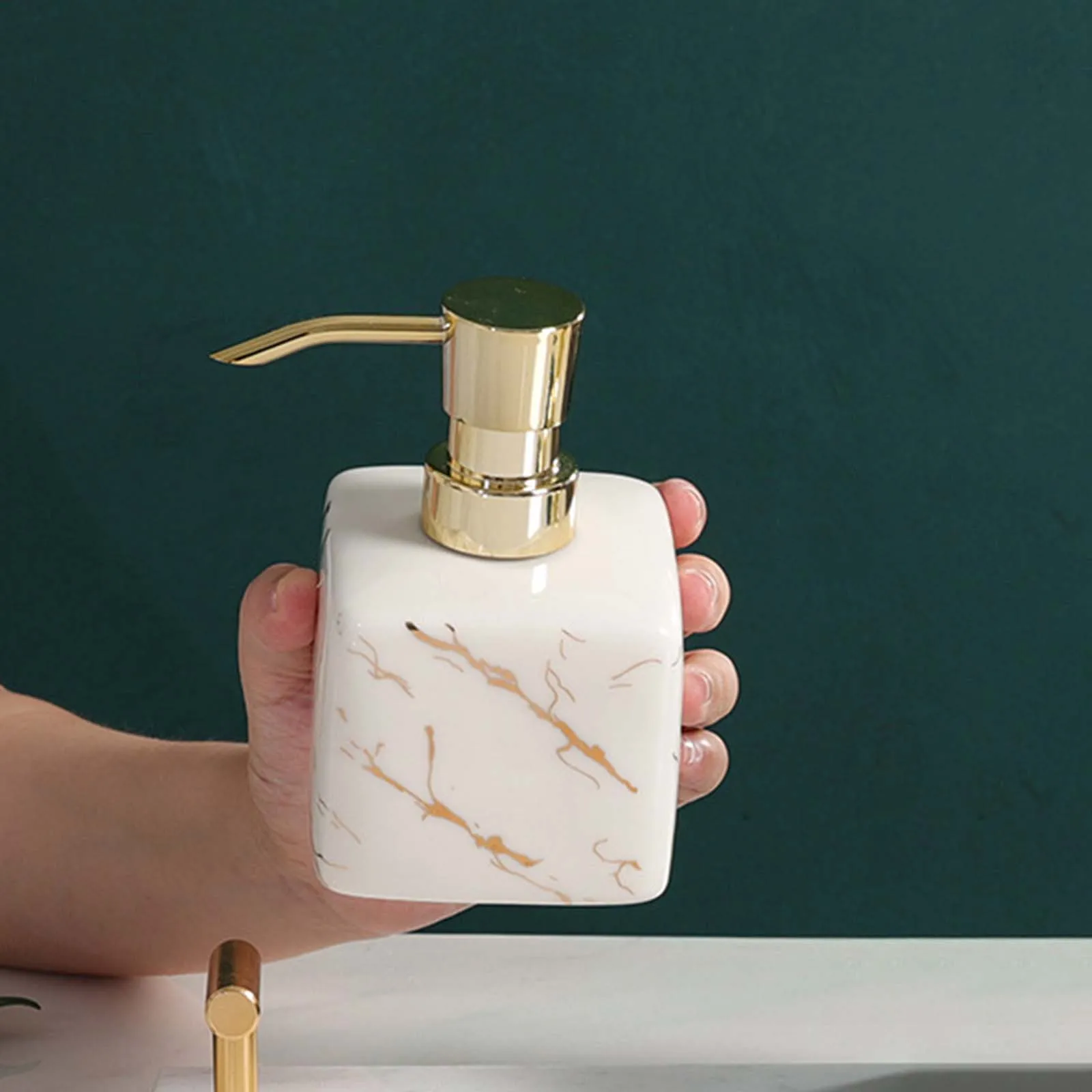 Ceramic Soap Dispenser 350ml Refillable Manual Empty Pump Bottle Lotion Dispenser for Bathroom Kitchen Dishsoap Countertop