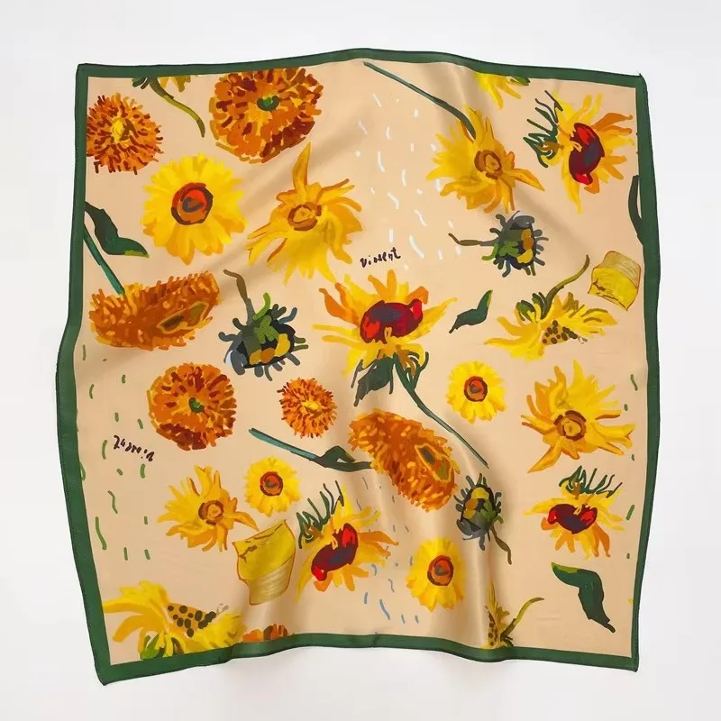 Luxury Fashion Print 70*70cm Silk Square Scarf Women Soft Satin Hairband Neckerchief Tie Female Headband Foulard Bag Ribbon image 5