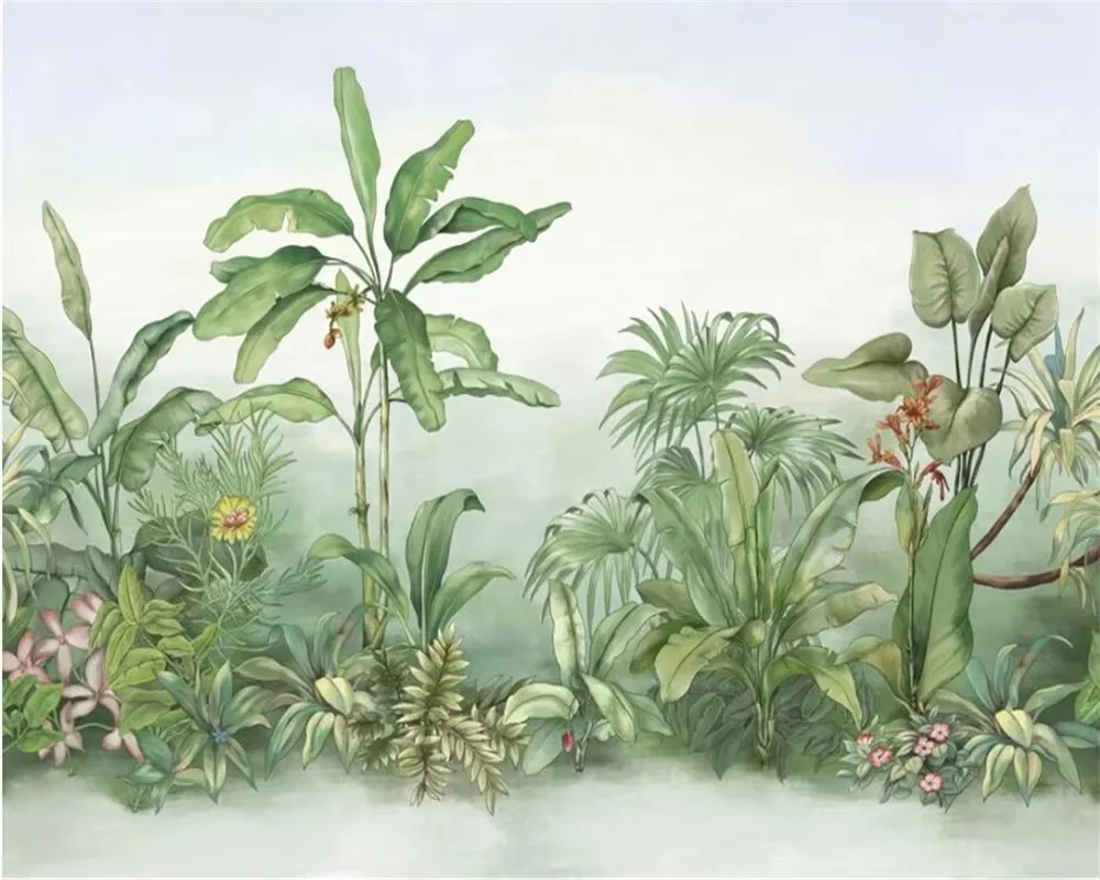 

Обои на заказ, нарисованные вручную растения, банановое дерево, фреска, ТВ-фон, стена, гостиная, спальня, фон, 3d обои