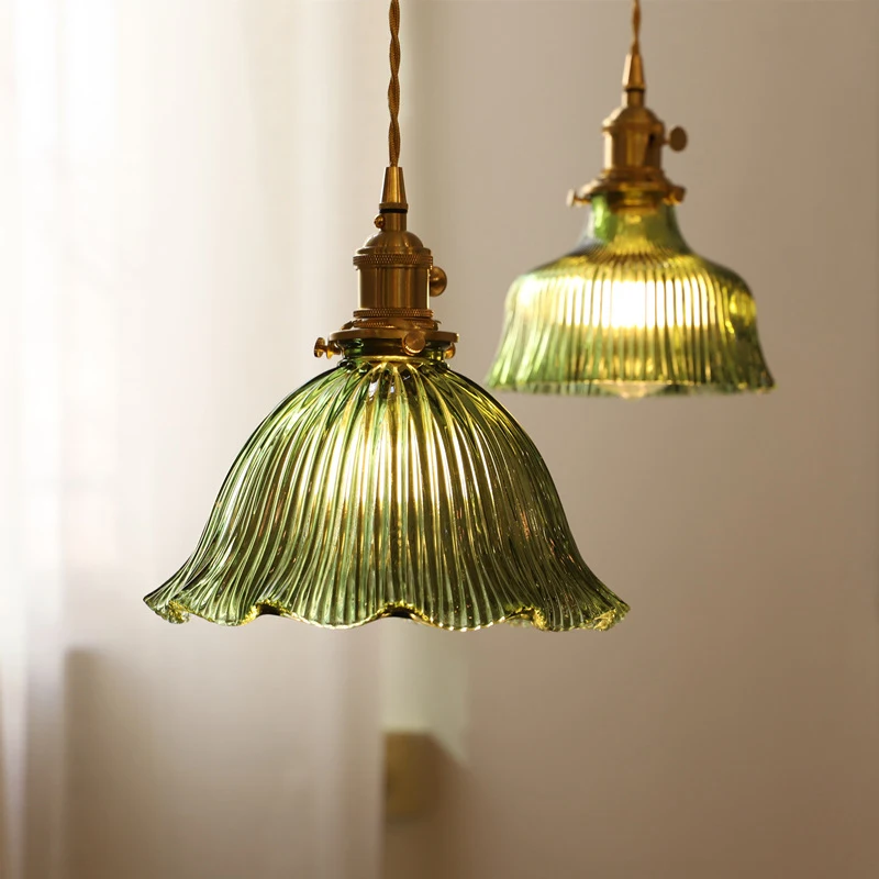Multi-style Green Glass Pendant Light Vintage Light Fixtures with Glass Lampshade Modern Chandelier Lamp for Kitchen Island view 6