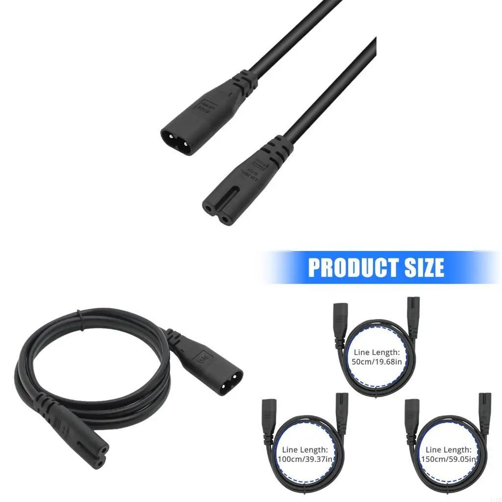 E1PF Heavy Duty IEC C7 to C8 Power Cable Adapters Two Coppers Cores Connectors for TV Power Supply