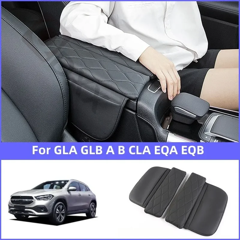Center Console Cover For Mercedes Benz GLA H247 GLB X247 A B Class W177 W247 W118 EQA  Leather Anti-Scratch Car Armrest Cushion