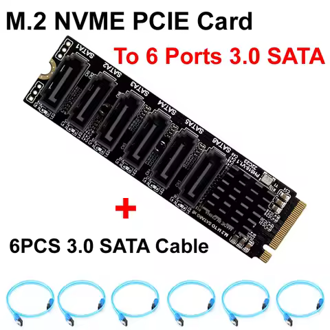 M.2 NVME PCI-E PCIE X4 X8 X16 To 6 Port 3.0 SATA Adapter Card Riser III 6GB/S Chassis server PC Expansion+6PCS 3.0 SATA CABLE