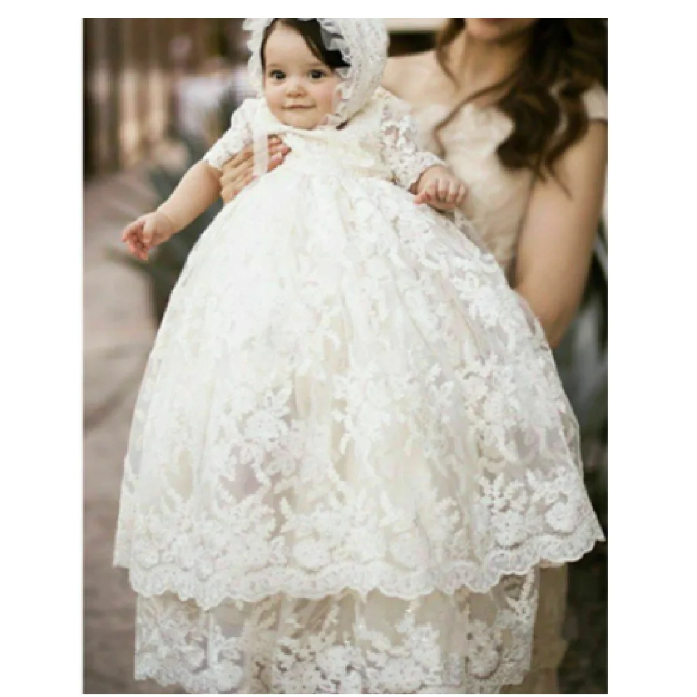 Vestidos blancos de media manga para niña, ropa para bautizo, fiesta de cumpleaños de 1 año, vestido de bautizo para niño pequeño