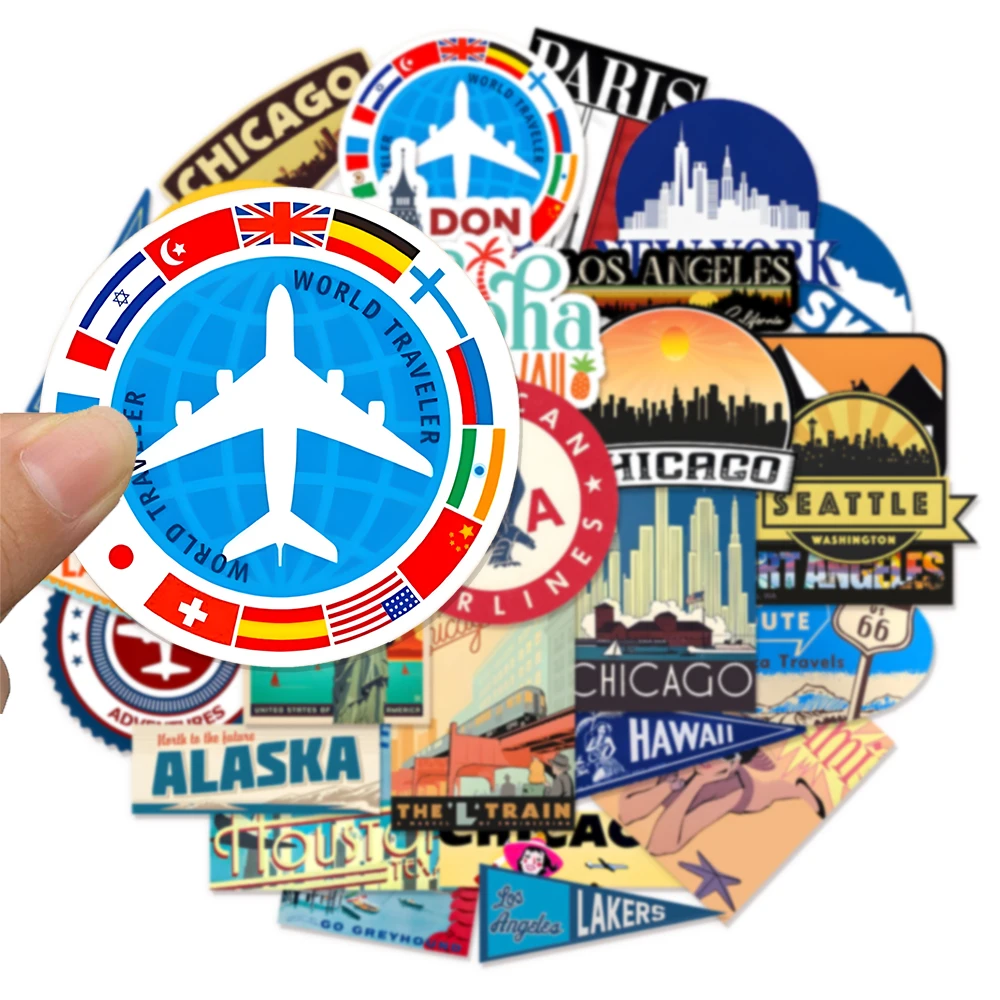 30PCS US Route 66 Retro Sticker Pack Creative Sticker Manual Decorative Phone Case Skateboard Tablet Label Waterproof Stickers
