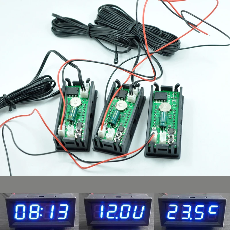 3in1 Electronic Clock + voltmeter + Dual temperature 0.56 LED display Digital clock Voltage TEMP sensor DIY 12V 24V 36v 48v CAR