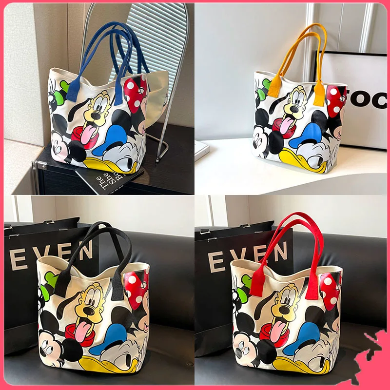 Disney Cartoon Image Large Capacity Canvas Bag, New Portable Shopping Bag, Shoulder Bag, Portable Tote Bag For Going Out